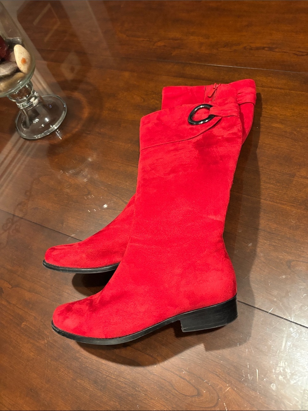 Impo Red Suede Knee high Boots with Ring Accent - Picture 3 of 12